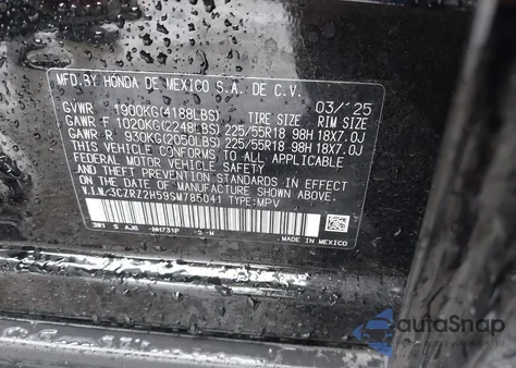 2025 Honda Hr-V Awd Sport из США, поврежденный, VIN 3CZRZ2H59SM785041